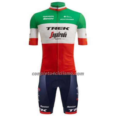 Completo Maglia + Pantaloncino con bretelle 2023 Trek-Segafredo Green Campione Italiano Manica Corta Rosso Bianco